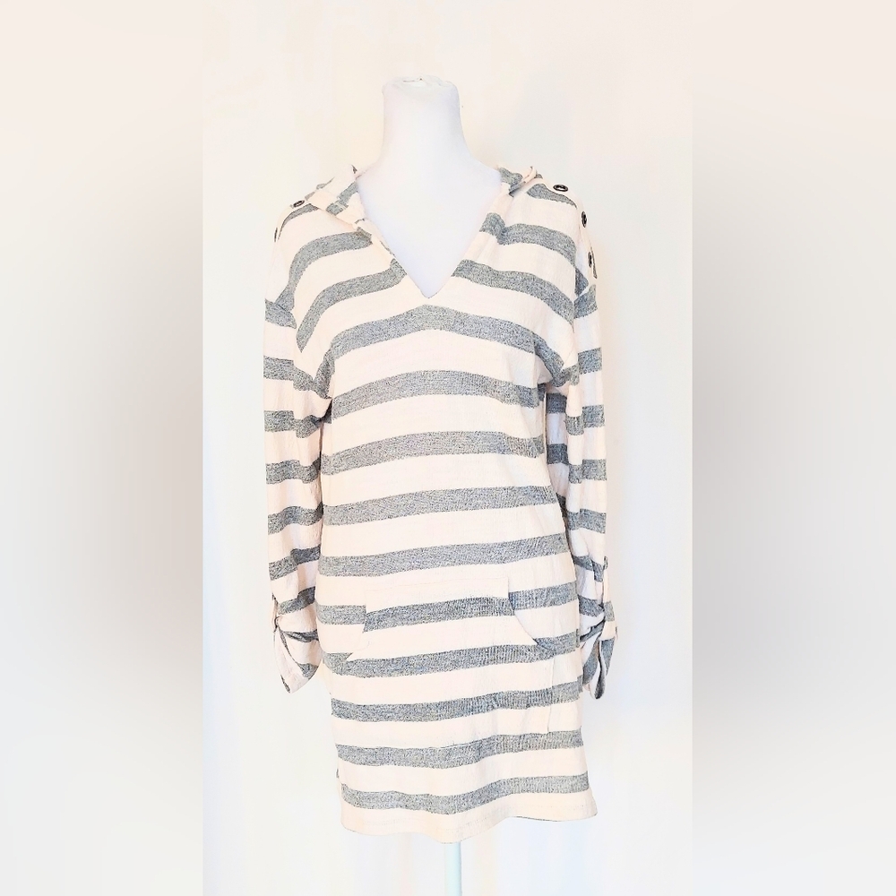 Blue Curl Beachwear Hooded Striped Swimsuit Cover Up Size Small Gray Beige